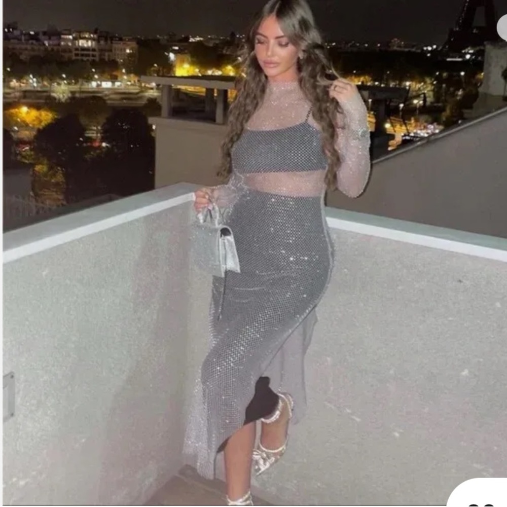 Zara Sheer Silver Midi Dress - Picture 6 of 8